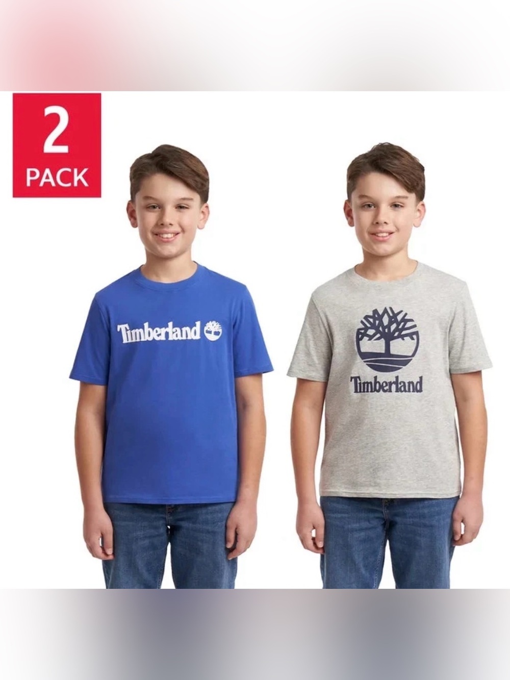 NWT Timberland Blue & Gray Boys' Logo Short-Sleeve Tees Size S 7/8